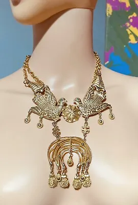 Vintage Bold CADORO ETRUSCAN LOVEBIRDS Massive Sculptural Collar Necklace Bib • $215