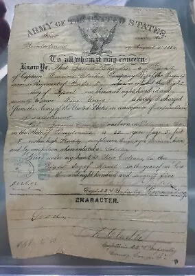 $398.98 • Buy 1875 US Army Discharge Papers For James Chandler A Private