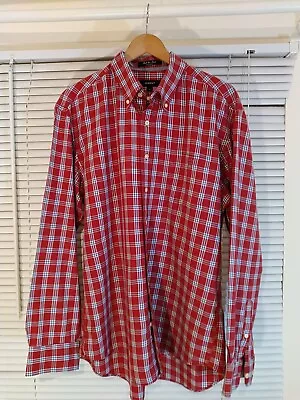 GANT Men's Red Long Sleeve Twill Check Casual Dress Shirt Size Extra Large • £16.99