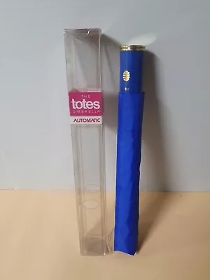 Vintage 1991 TOTES Umbrella Automatic Blue In Case • $22