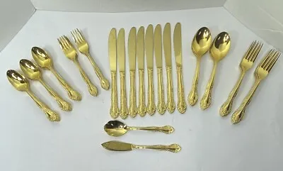 Gold Tone Stainless Steel Japan Fancy Flatware Set Service For 8 • $99