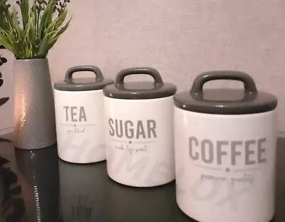 £22.99 • Buy Set Of 3 Retro Canister Set-Tea/Coffee/Sugar Storage Jars Kitchen Essentials