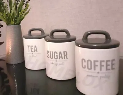 Set Of 3 Retro Canister Set-Tea/Coffee/Sugar Storage Jars Kitchen Essentials • £21.99