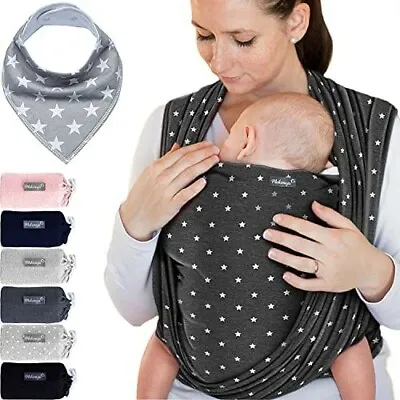 Makimaja Baby Wrap Carrier Dark Gray With Stars - Baby Carrier For Newborns.  • £12