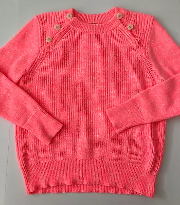 J.Crew Neon Pink Sweater Medium Anchor Buttons Textured Marled Nautical Ribbed • $25