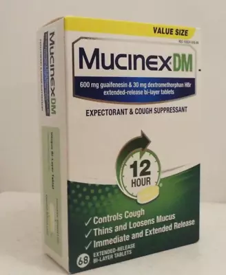 Mucinex DM 12-Hour Expectorant And Cough Suppressant 68 Tablets 8/25-Free Ship • $24.95
