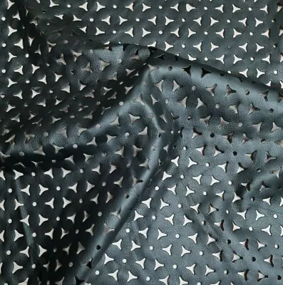 Lace Leatherette Fabric Floral Laser Cut Black Colour 55  Sold By Metre • £8.99