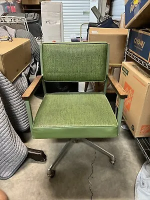 Vintage All Steel OFFICE SWIVEL Desk Tanker MCM Steel Arm Chair Green • $45