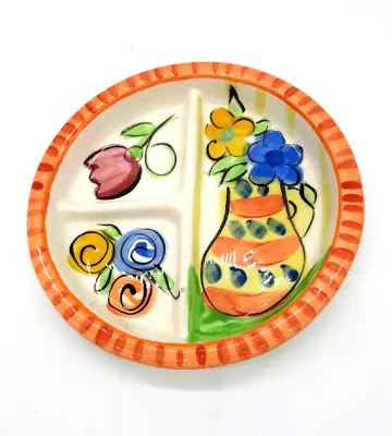 Vicki Carroll Signed Art Pottery 1997 Colorful Floral Divided Dish • $15