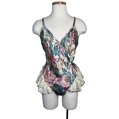 Victoria's Secret Vintage 80s Floral Bodysuit Lace Skirt Teddy Lingerie M Medium • $39.99