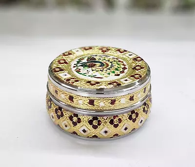 Small Storage Box Decorated Meenakari Mini Box With Lid Steel Container Jar Daba • $12.99