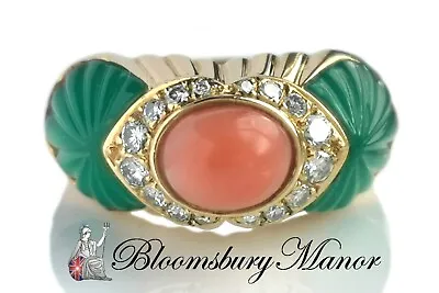 Vintage Cartier Cabochon Coral Carved Chalcedony Diamond Ring SZ 50 • $10107.95