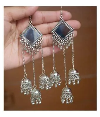$20.82 • Buy Indian Traditional Bollywood Silver Oxidized 3 Jhumka Jhumki Earrings