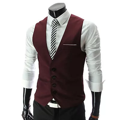 Double Breasted Men Waistcoats Tweed Vest Herringbone Vintage Pockets Slim Fit • $15.28