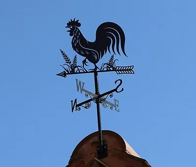 Metal Cockerel Weathervane Black Crafted Garden Ornament Rooster Wind Decor Gift • £34.99