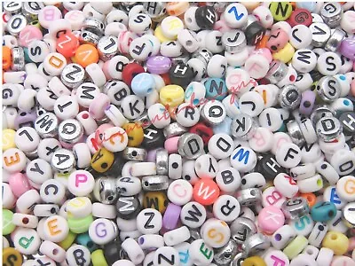 7mm Mixed Colour & Letter Round Letter Coin Beads Jewellery Kids Craft Beading • £2.19