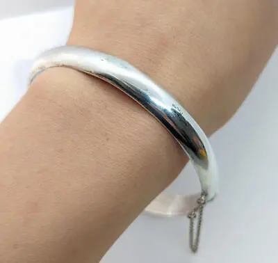 Vintage Sterling Silver 925 Classic English Dome Bangle Safety Chain • $89.76