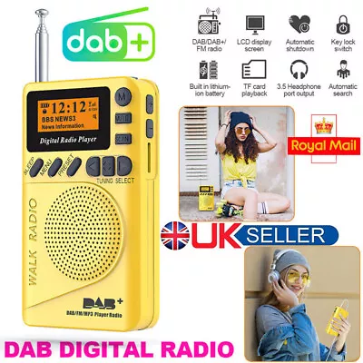 UK Mini Portable Pocket LCD Digital DAB/DAB+ FM Radio MP3 Clock USB Rechargeable • £21.49