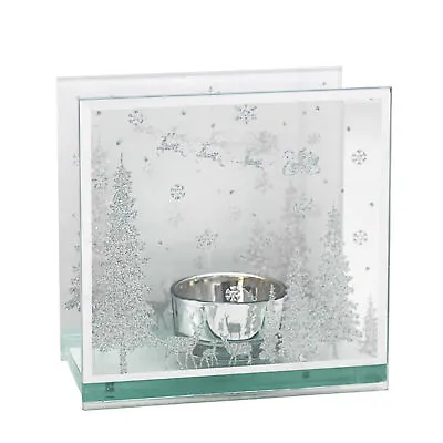 £8.99 • Buy Christmas Glitter Woodland Glass Tea Light Holder -  Silver