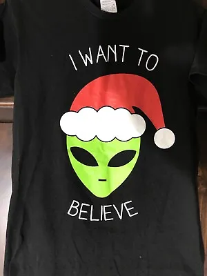 Alien Santa T-Shirt Small 100% Cotton Christmas “I WANT TO BELIEVE” Santa Alien • $3.20