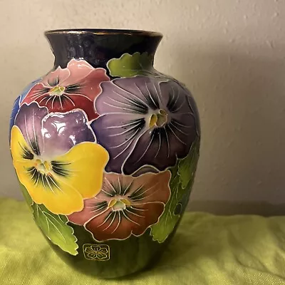 2004 J. Mccall Blue Sky Porcelain Icing On The Cake Pansy Flower Vase 6” • $40