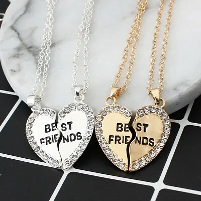 £4.49 • Buy New 2PCs Crystal Heart Pendant Necklace 2020 Silver Gold Jewelry BFF Best Friend