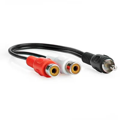 RCA Y Splitter 20cm Red White Audio Sockets 1 Male To 2 X Female Subwoofer Cable • £2.57