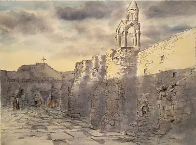 Linn C  2010  Bethlehem City Architectural Study Pen & Ink Watercolor Painting • $488