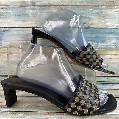 Tommy Bahama Heeled Slide Sandal Womens Size 10M Black Gray Leather Casual Dress • $25