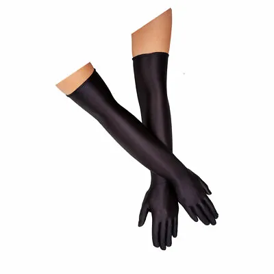 £4.99 • Buy Long 56cm Satin Gloves Elbow Length Ladies Black 50cm Fancy Dress