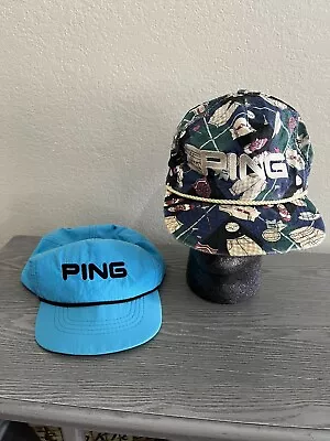 Vintage PING Golf Made In USA All Over Print Hat Cap Strapback Lot Of 2 • $35