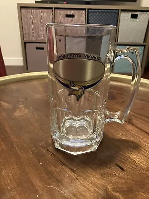NFL Minnesota Vikings Handled 20 Oz Beer Glass Mug Stein With Pewter Viking Logo • $25