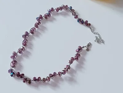 Silver Tone Marks And Spencer M&S Faceted Glass Bead Necklace Purple Ab Beads  • £5.99