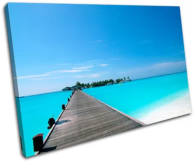 Beach Jetty Pier Sunset Seascape SINGLE CANVAS WALL ART Picture Print VA • £19.99