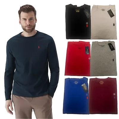 Ralph Lauren Mens Long Sleeve 100% Cotton T Shirt Adult Custom Slim Fit Tee Top • £15.50