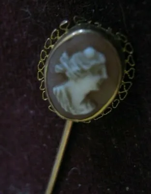 10K Gold Car-ved Shell 10mm Cameo 2 1/2  Stick Pin MARATHON Co. 1919 - Present • $49.99