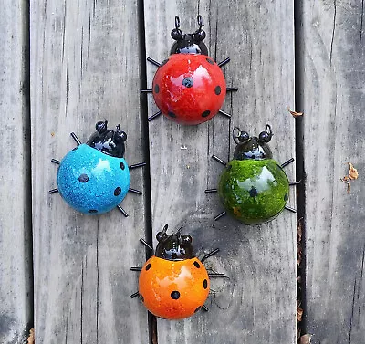 4x Pack Colorful Ladybugs Yard Garden Decor Outdoor Lawn Wall Art Metal Decor • $16.98