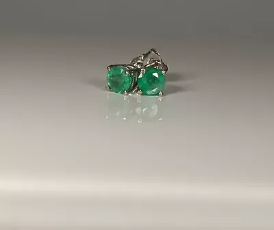 Emerald Natural Stud NEW 14K WG Certified 4.0mm .60TCW Round Earrings Gift Box • $124.97