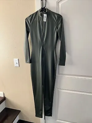 Windsor Faux Leather Olive Green Full Body Catsuit Jumpsuit Sleeved • $25