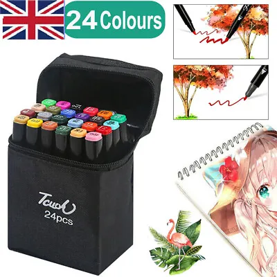 24 Dual Tip Colouring Pens Brush PensFelt Tip Pens For Adults And Pens • £7.45