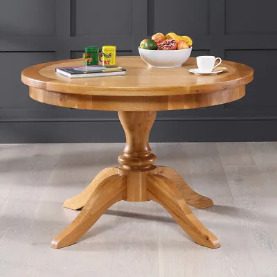 Solid Oak Round 4 Seater Dining Table With Pedestal Base Dining Furniture- AD43 • £529