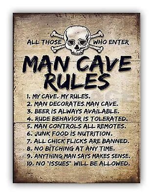 Man Cave Rules Funny Metal Sign For Shed Garage Workshop • £4.99