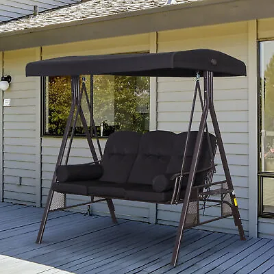 Outdoor 3 Seat Garden Swing Chair Swing Hammock Bench W/Cushions Black • £255.99