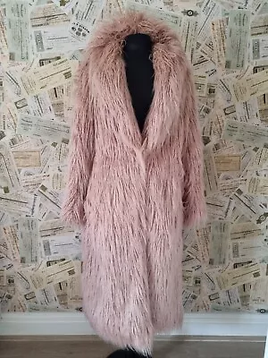 Boohoo Dusky Pink Mongolian Faux Fur Maxi Coat 8-10-12 • £21