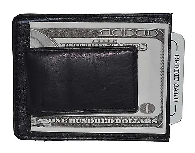Leather Magnetic Money Clip Slim Credit Card Id Holder Black Men's Wallet • $12.99