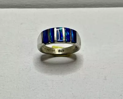 Sterling Silver 925 Mexico Band With Blue Abalone Shell Inlay Ring # 7 (J-148) • $29.95