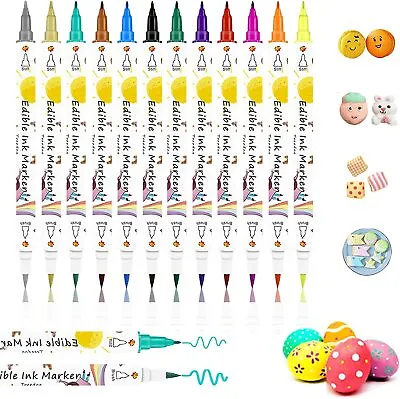 Edible Food Colouring Pens 12PcsDual Sided Food Grade Icing Pens And Edible Ma • £10.98