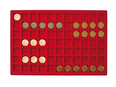 LINDNER 2329-77 Coin Trays 77x Compartments 24mm Red For Cent • £6.08