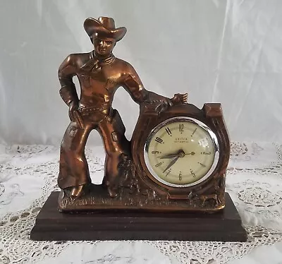 Vintage Copper Gun Slinging Cowboy Clock By United • $120