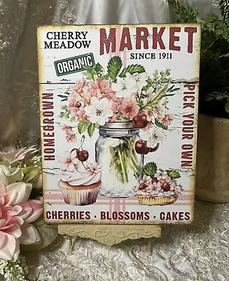 Cherry Meadow Market Cherries Flowers Handcrafted Plaque Sign • $17.95